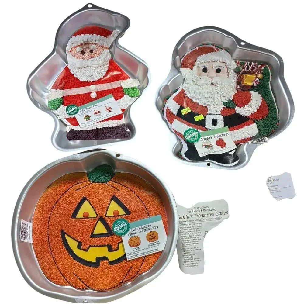 3 NEW WILTON Cake Pans Baking Santa Halloween Pumpkin Fun Vintage 90s Christmas